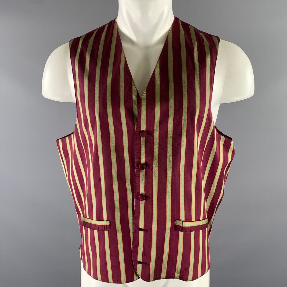 WILKE RODRIGUEZ Size L Burgundy Green Stripe Silk Vest